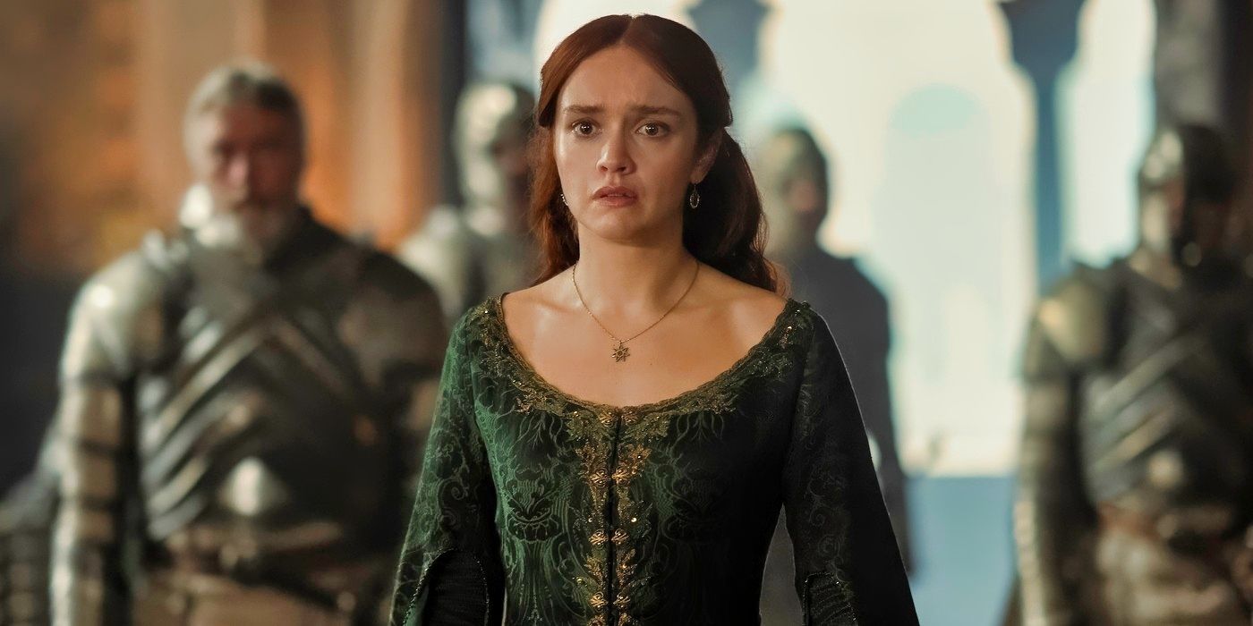 Olivia Cooke looking helplessly at a wounded Aegon in House of the Dragon Season 2 Episode 5