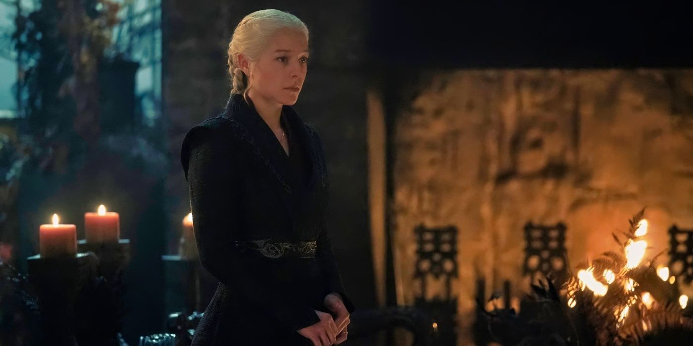 Emma D&rsquo;Arcy standing in Rhaenyra&rsquo;s chambers in House of the Dragon Season 2