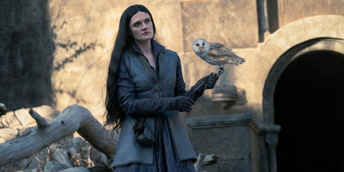 Gayle Rankin holding a barn owl in House of the Dragon Season 2