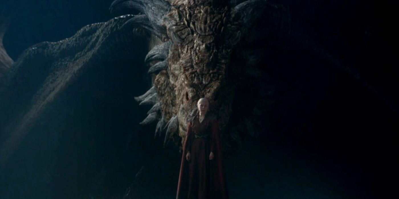 Rhaenyra standing in front of Vermithor in House of the Dragon Season 2 Episode 7