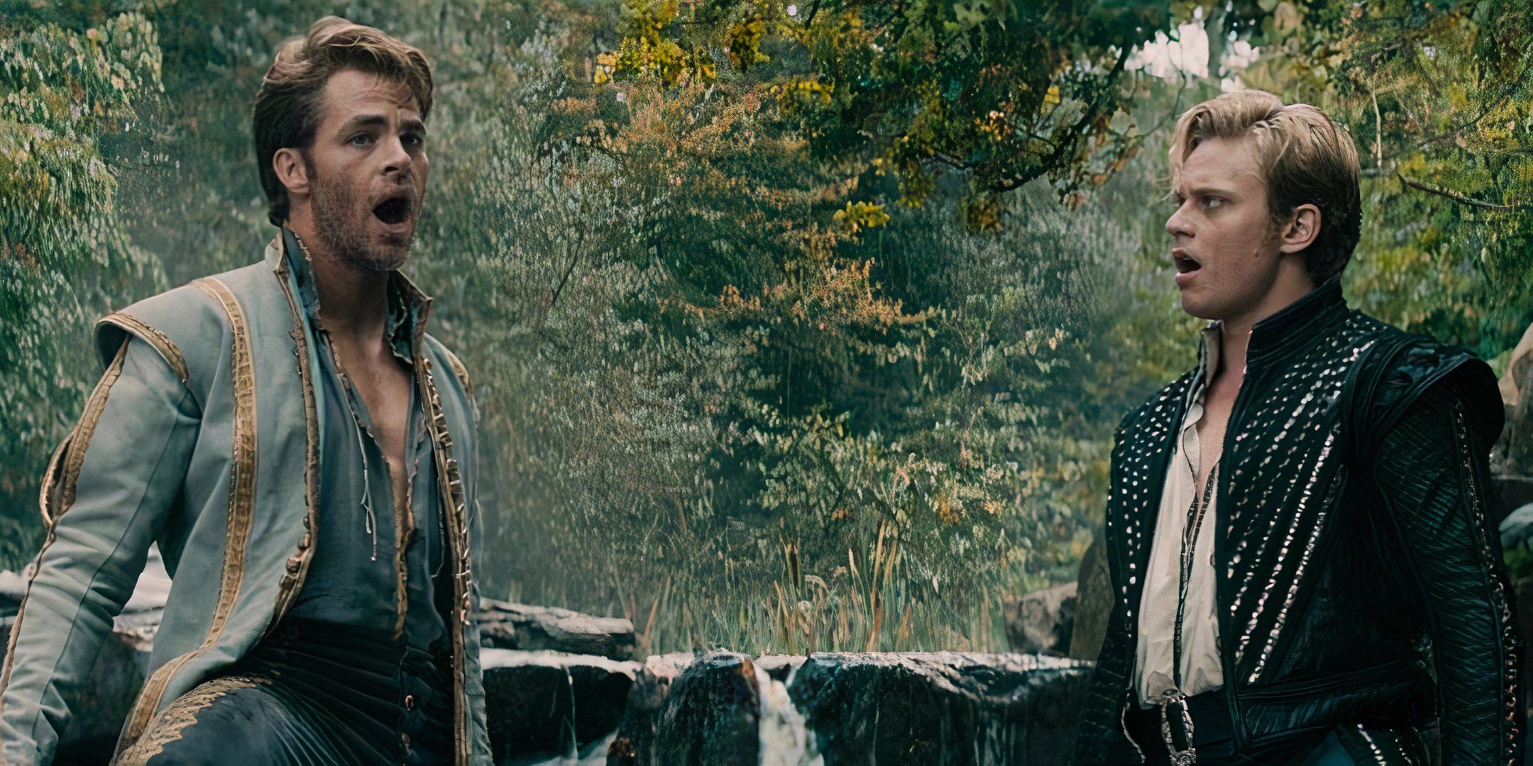 Cinderella&rsquo;s Prince (Chris Pine) and Rapunzel&rsquo;s Prince (Billy Magnussen) sing to each other about their agony in &lsquo;Into The Woods&rsquo; (2014)
