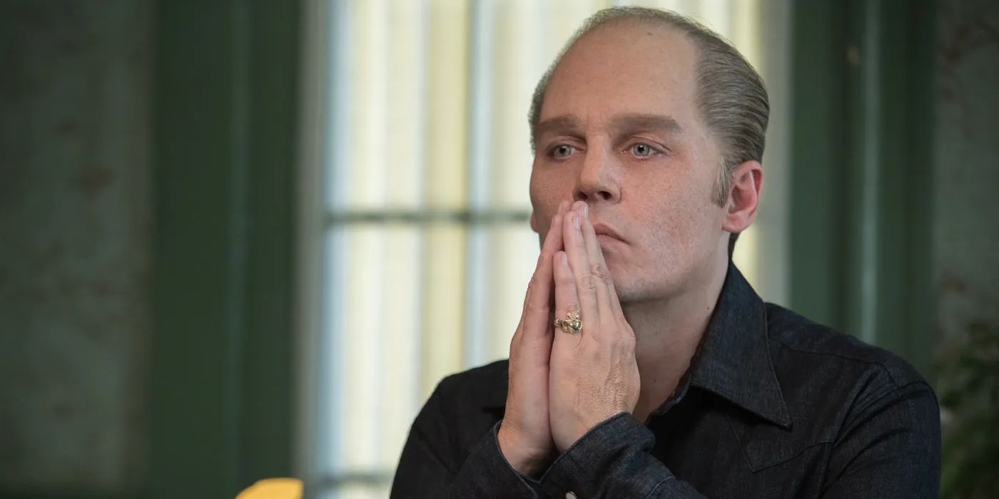 Johnny Depp as Whitney Bulger in Black Mass.