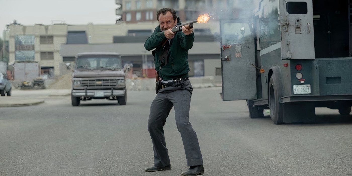 Jude Law blasting a shotgun in The Order