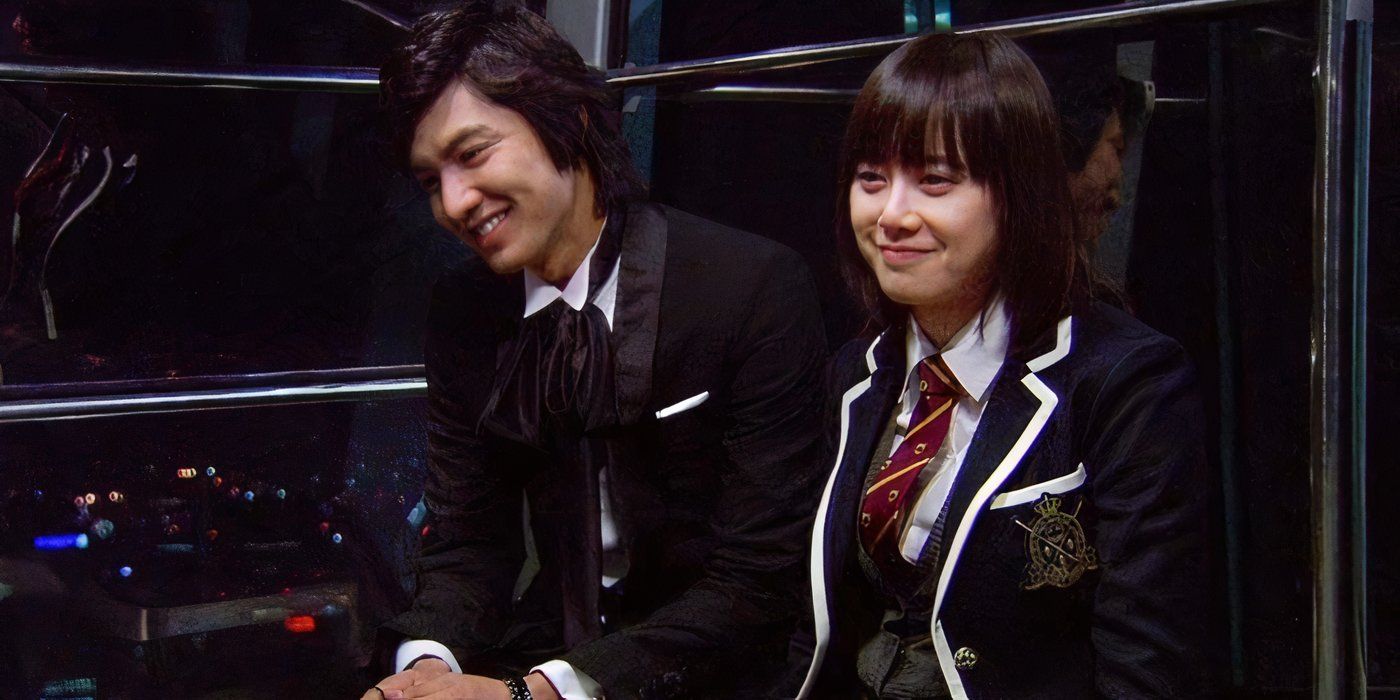 Jun-Pyo & Jan-di sitting together and laughing about being locked in a mall overnight in Boys Over Flowers.