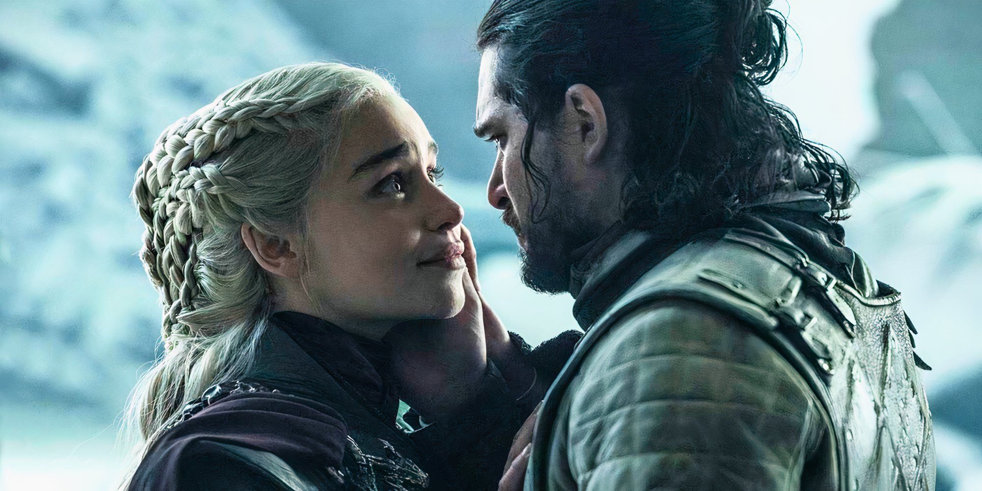 Kit Harington looking at Emilia Clarke in Game of Thrones