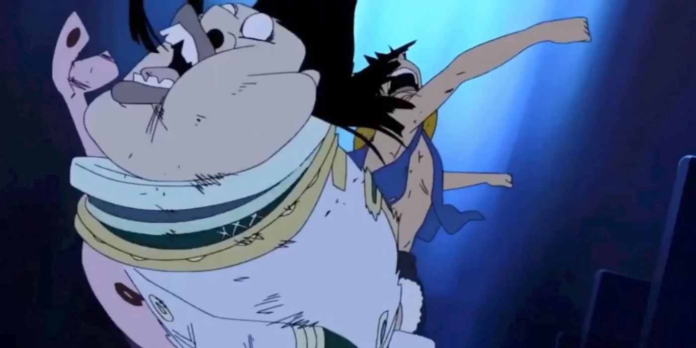 Luffy punches Charlos the celestial dragon in sabaody archipelago in one piece.