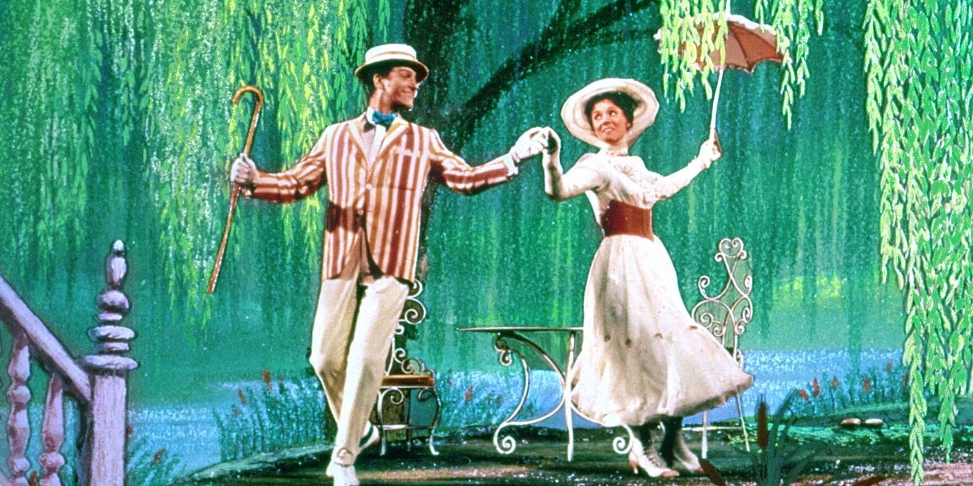 Mary Poppins (Julie Andrews) and Bert (Dick Van Dyke) dancing in Mary Poppins