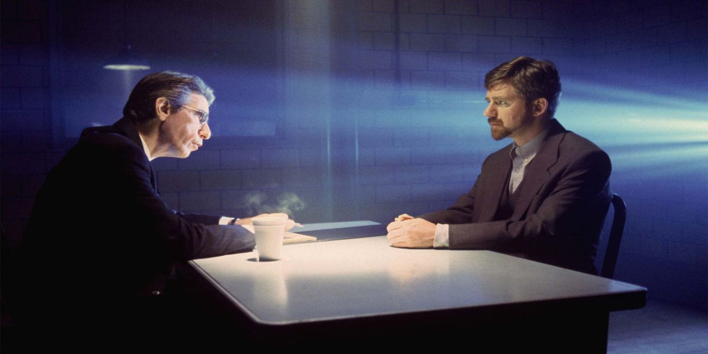 Detective Munch interrogating Byers of the Lone Gunmen in The X-Files