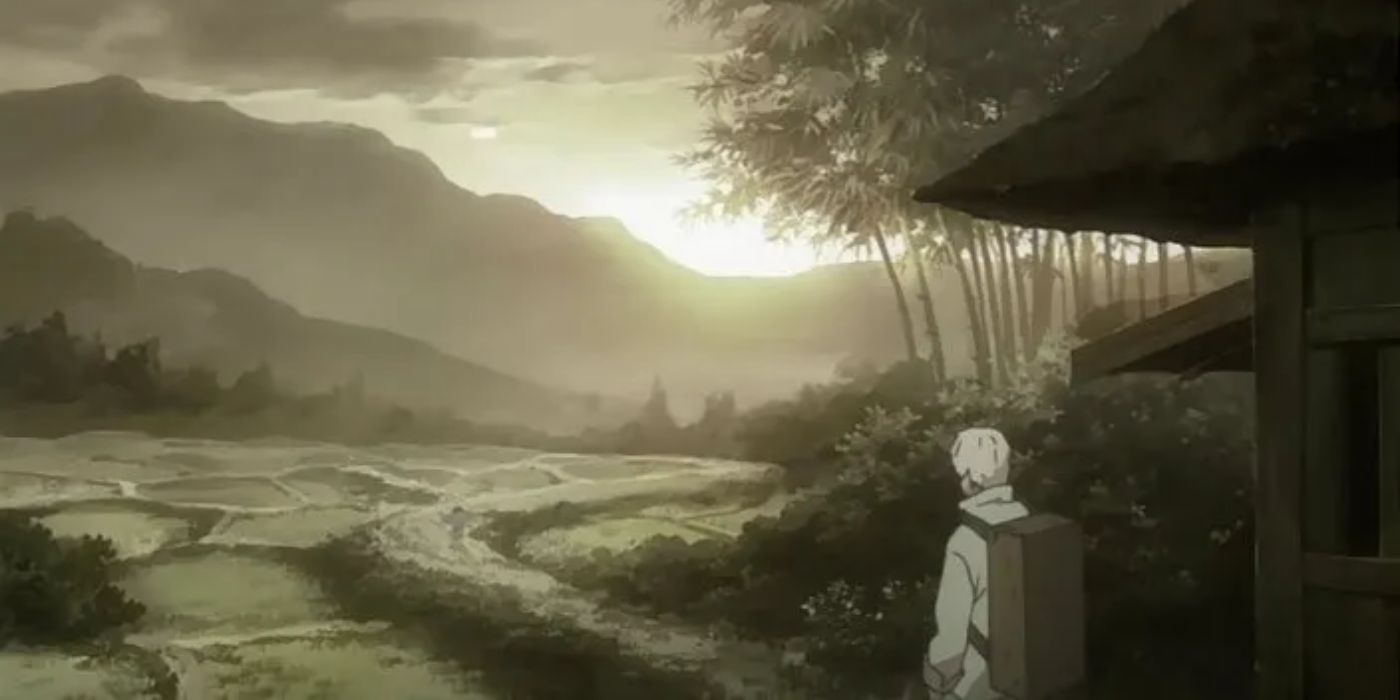 Ginko viewing mountains in Mushishi