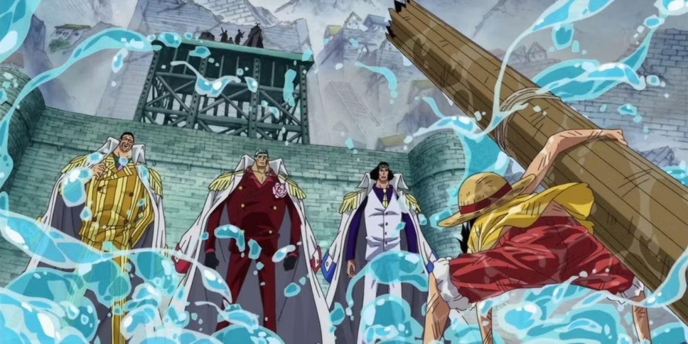 Luffy vs Akainu, Aokiji and Kizaru in marineford in one piece