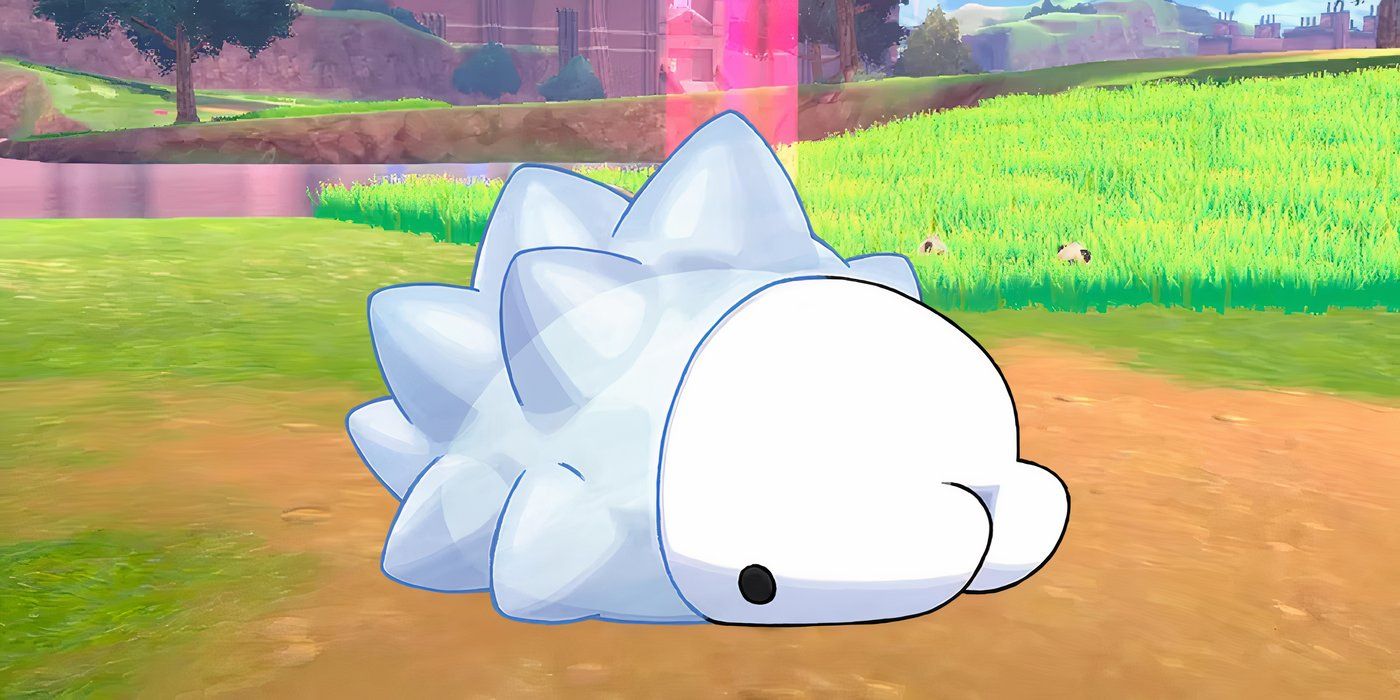 An image of the small, Bug and Ice type worm pokemon, Snom placed on top of a grassy environment from Pokemon Sword and Shield