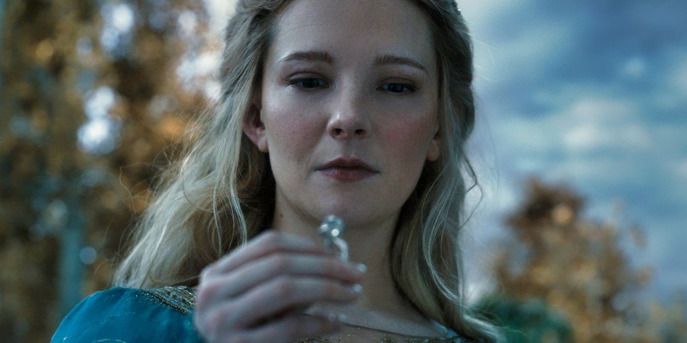 Morfydd Clark as Galadriel holding one of the Rings of Power in Season 2 of 'The Lord of the Rings: The Rings of Power.'