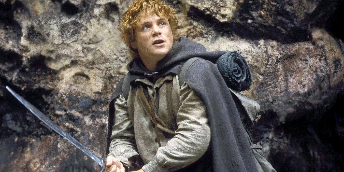 A still from The Return of the King of Sam, played by actor Sean Astin, holding a sword and looking determined.