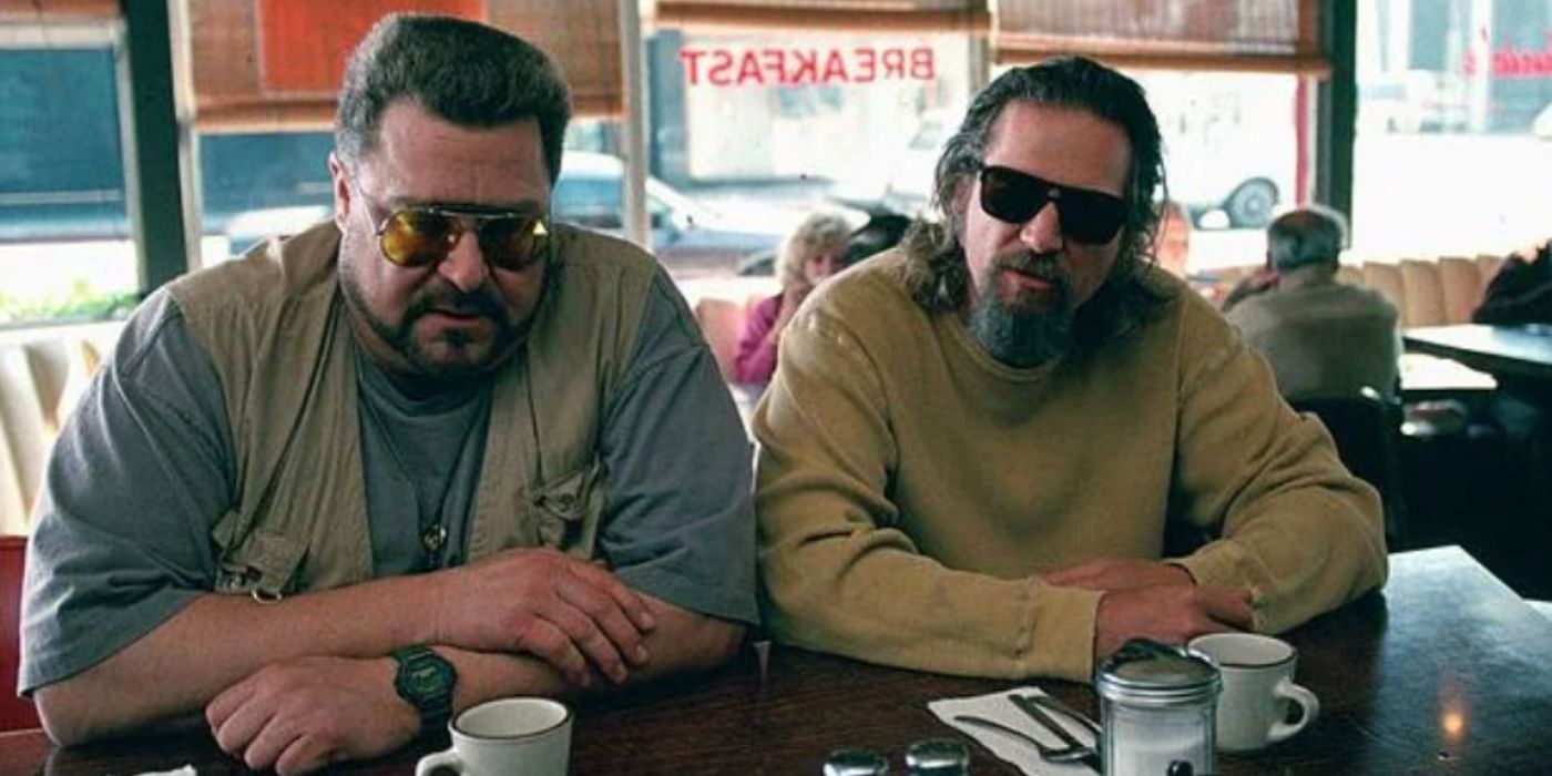 John Goodman was Walter and Jeff Bridges as The Dude wearing sunglasses at a diner in 'The Big Lebowski'