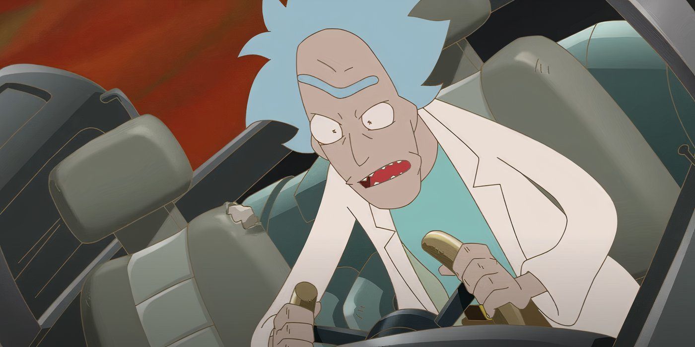 Rick Sanchez piloting his ship in 'Rick and Morty: The Anime'