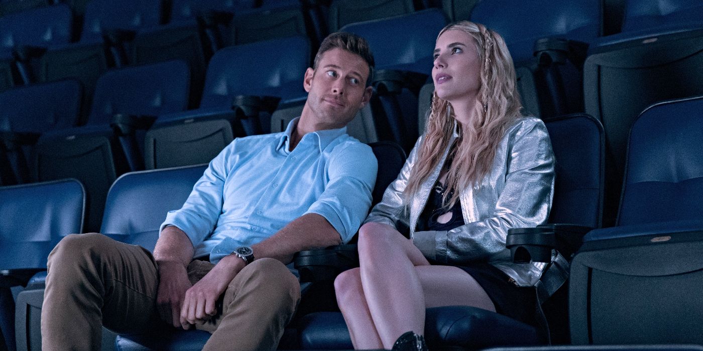 Tom Hopper and Emma Roberts as Logan O'Leary and Rex Simpson, sitting in observatory chairs in Space Cadet