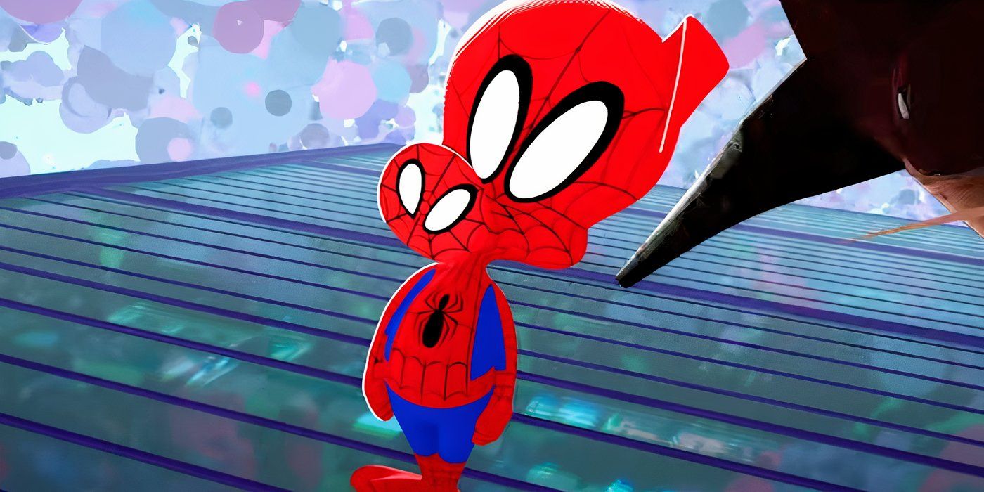 Spider-Ham tilting his head at Scorpion in Spider-Man: Into the Spider-Verse