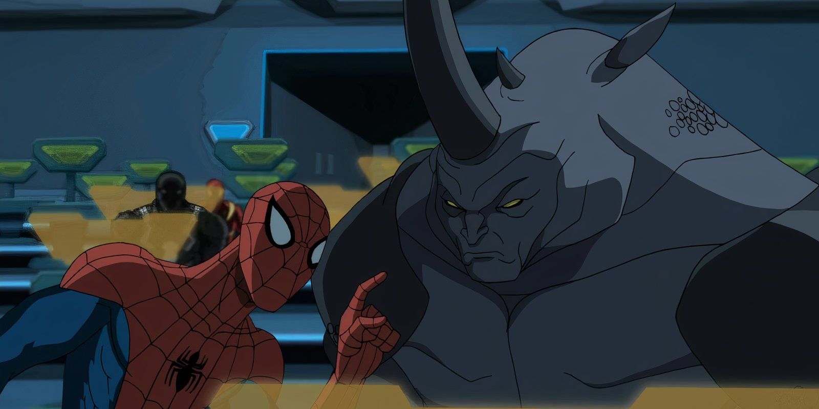 Spider-Man and Rhino talking in Ultimate Spider-Man