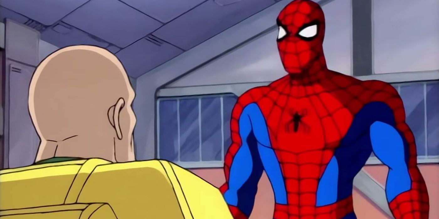 Spider-Man talks to Professor X in Spider-Man: The Animated Series