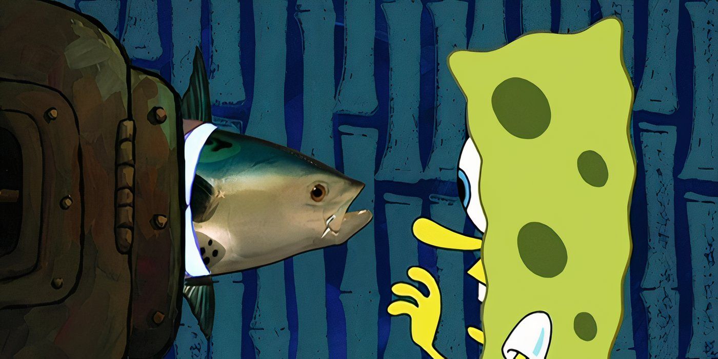 realistic-fish-head-news-anchor-emerges-from-tv-in-front-of-spongebob