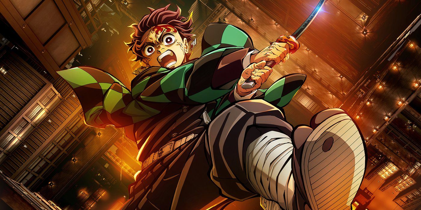 En Demon Slayer: Kimetsu no Yaiba: Mugen Castle, Tanjiro Kamado blande su espada y cae en el Castillo Mugen.