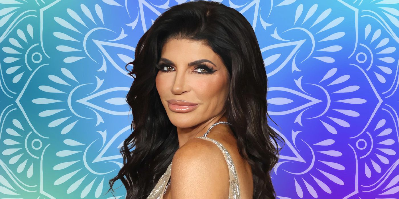 Teresa Giudice in The Real Housewives of New Jersey against a mandala background