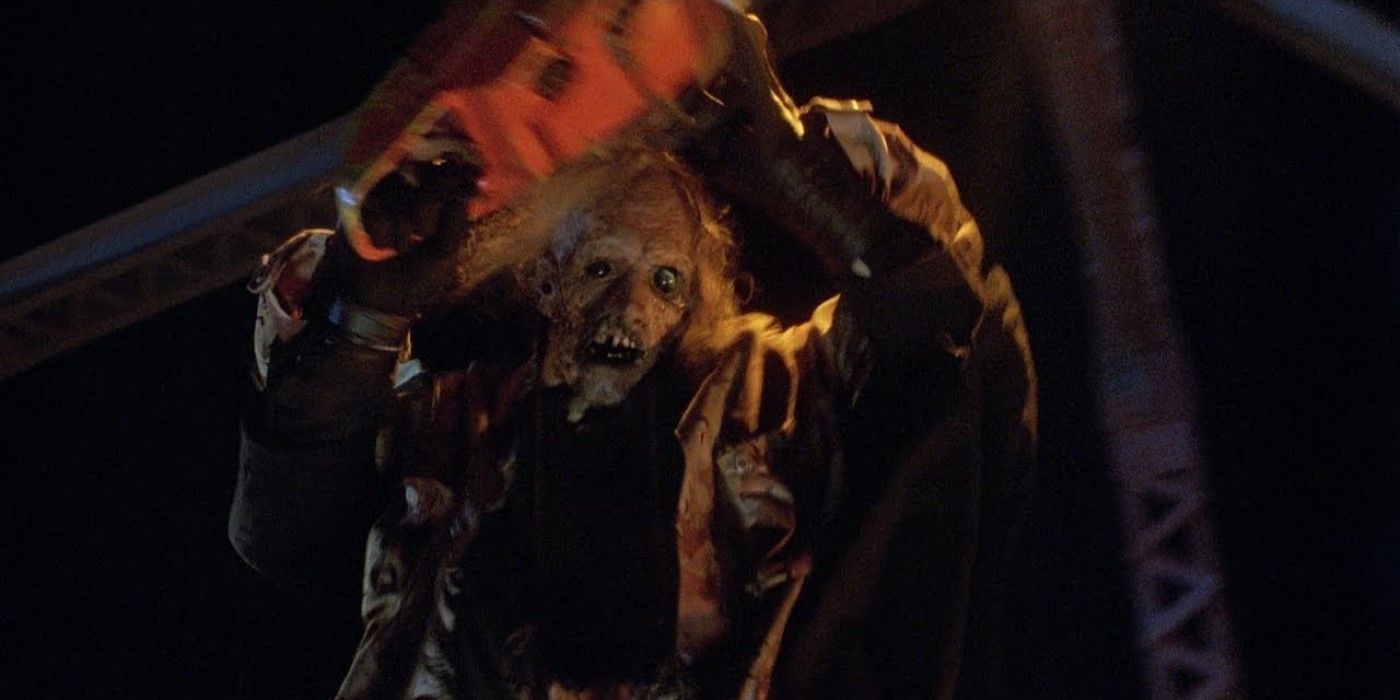 Leatherface (Tom Morga) holds a chainsaw in 'The Texas Chainsaw Massacre 2'