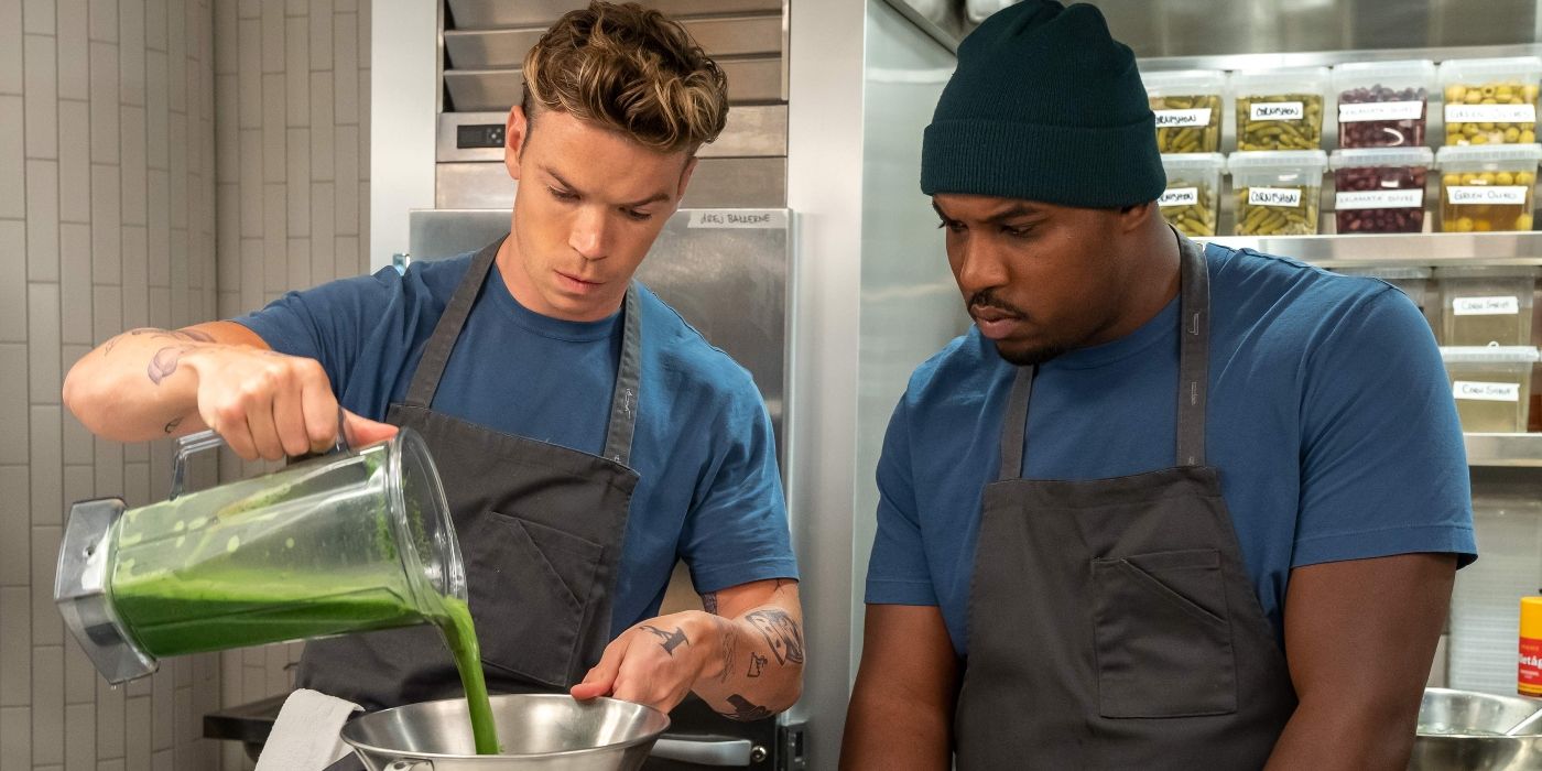 Will Poulter showing Lionel Boyce how to make dessert in The Bear Season 2
