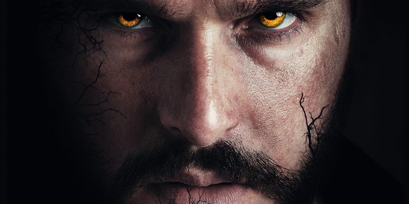 Un primer plano del rostro de Kit Harington con brillantes ojos amarillos en el póster de The Beast Within.