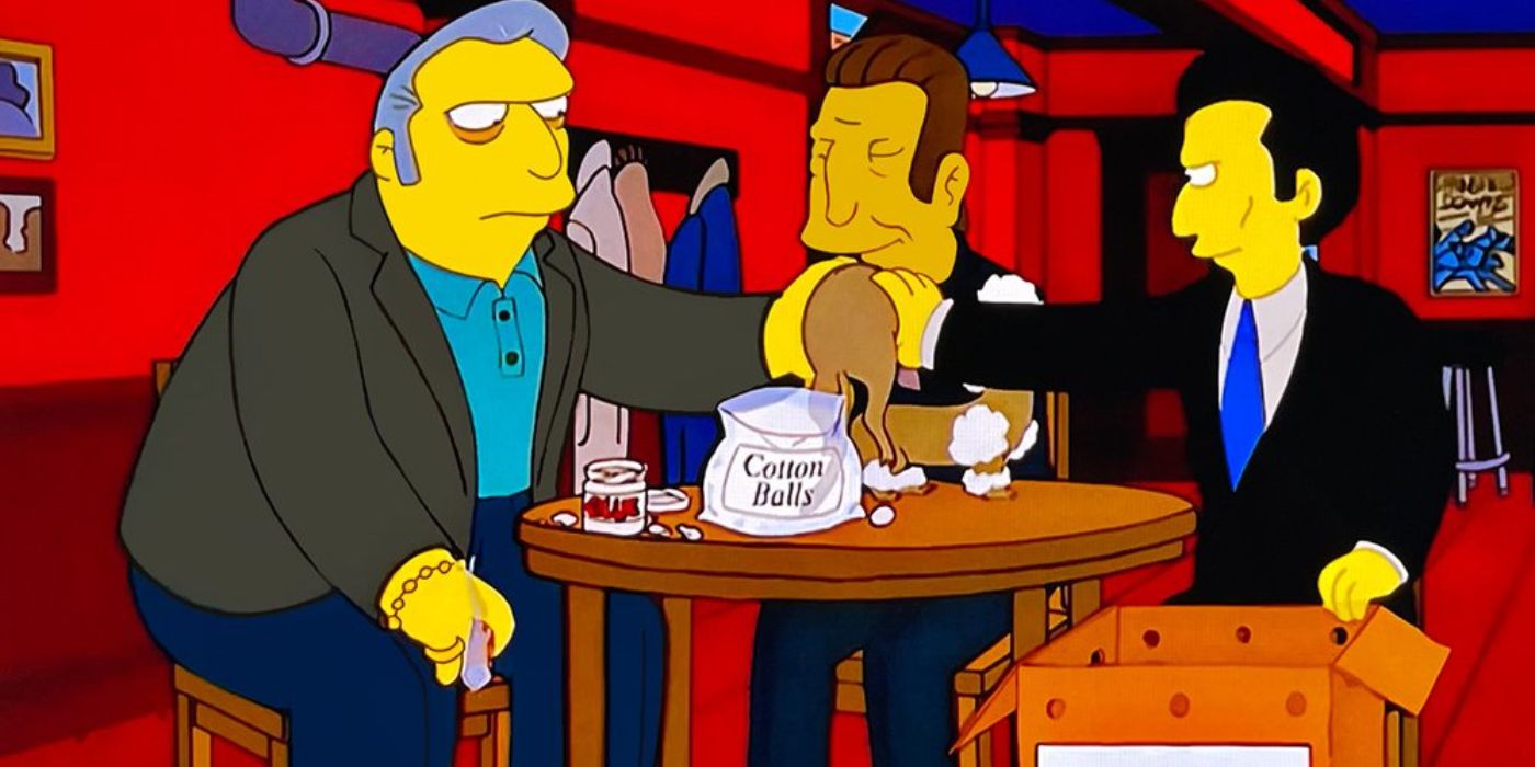 Fat Tony and his gang glue cotton balls to a ferret to sell it as a poodle in 'The Simpsons' Season 13, Episode 22 "Papa's Got a Brand New Badge"