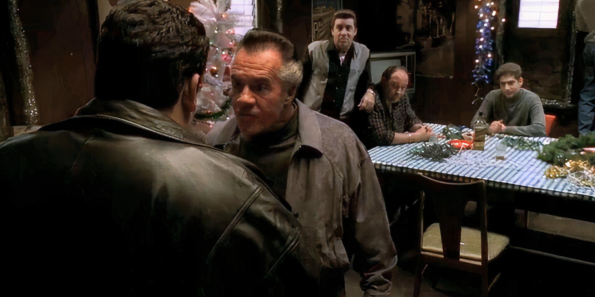 Tony Sirico yelling at Steve Schirripa with Steven Van Zandt, James Gandolfini and Michael Imperioli watching behind him in The Soprano 