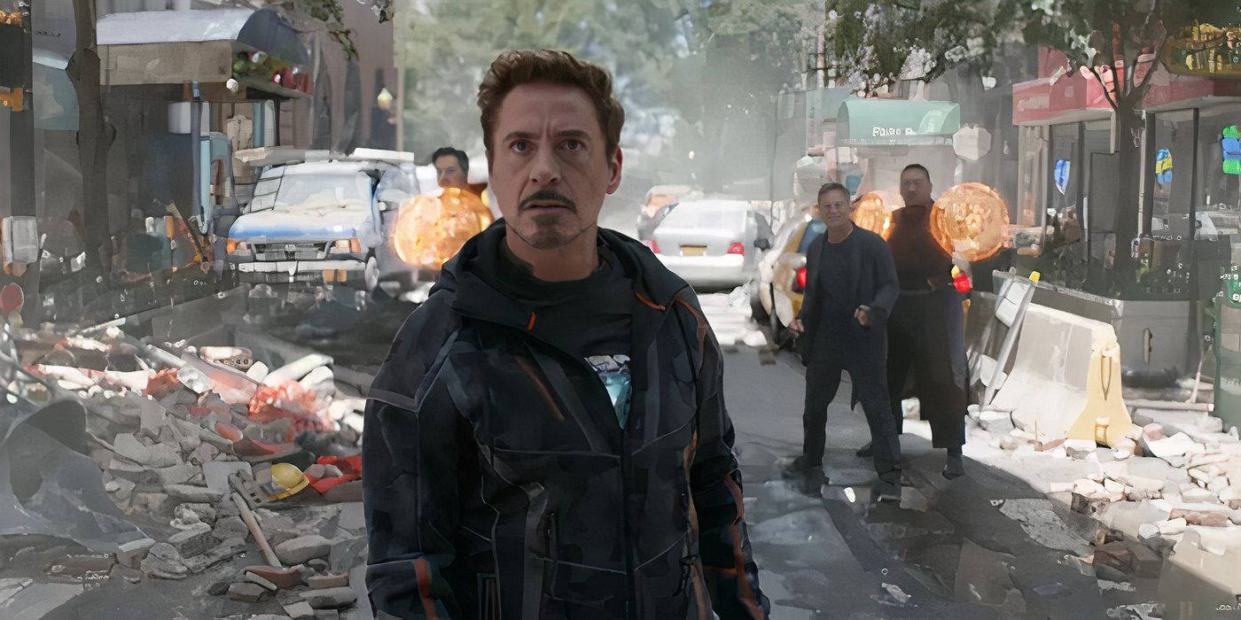 Tony Stark wearing his nanotech jacket while facing an alien threat in 'Avengers Infinity War'.