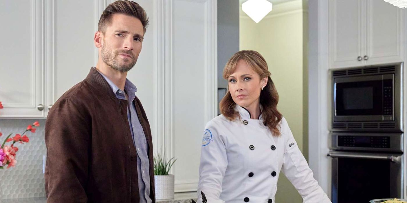 Nikki DeLoach and Andrew Walker in Curious Caterer Mysteries
