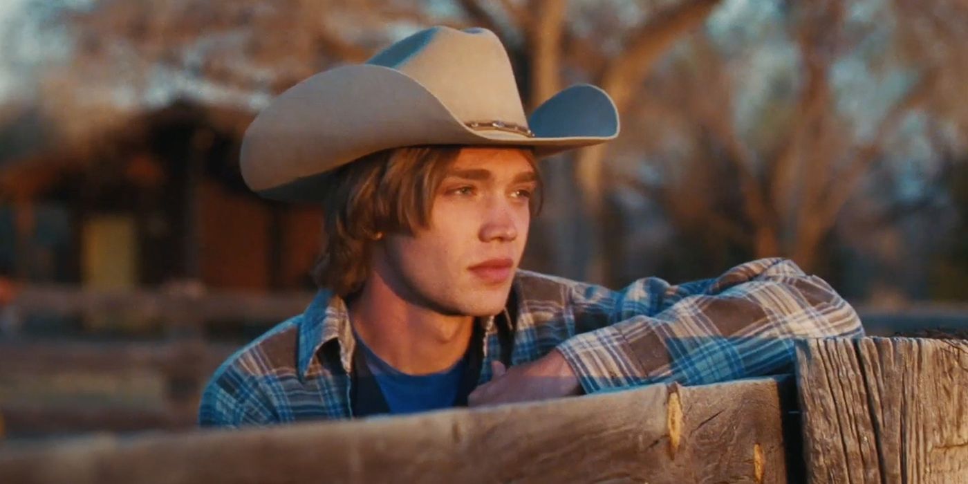 Charlie Plummer in cowboy hat in National Anthem