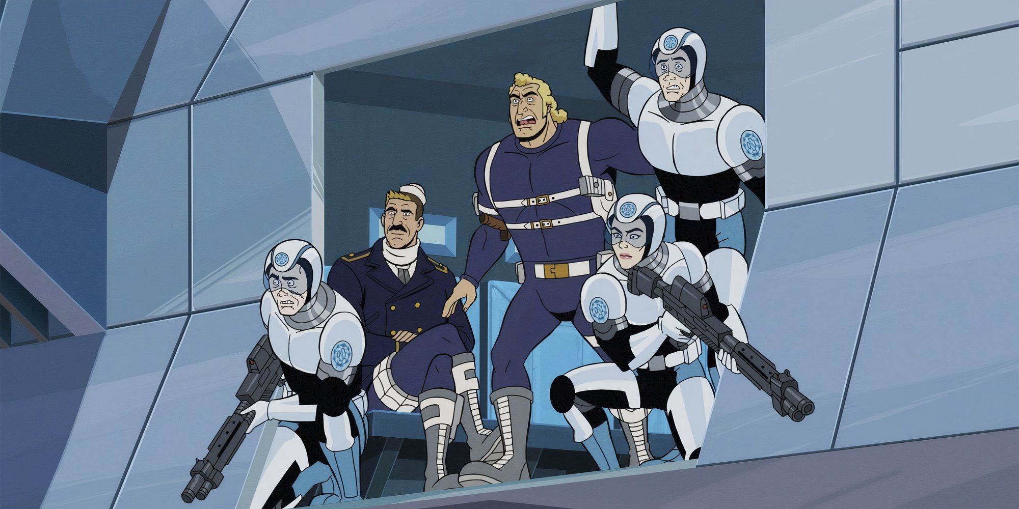 Brock Samson and a group of other heavily armed soldiers in 'The Venture Bros.: Radiand Is the Blood of the Baboon Heart' (2023)