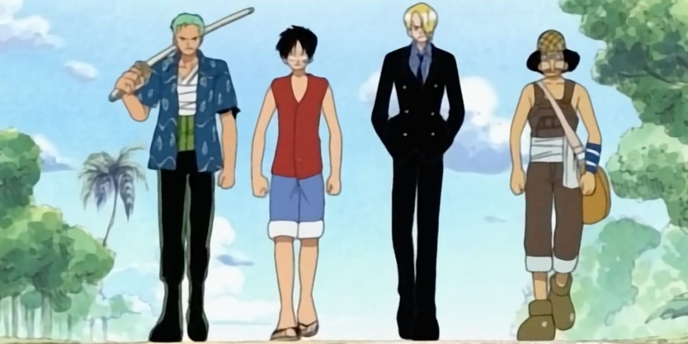 Zoro, Luffy, Sanji and Usopp walk to arlong park in one piece