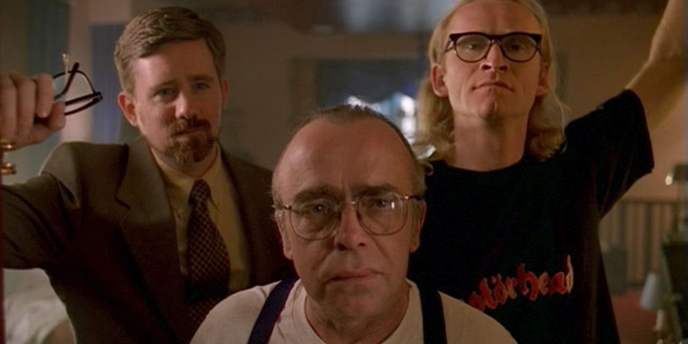 The Lone Gunmen, John Fitzgerald Byers (Bruce Harwood), Melvin Frohike (Tom Braidwood), and Richard &ldquo;Ringo&rdquo; Langly (Dean Haglund), as they appear on &lsquo;The X-Files.'
