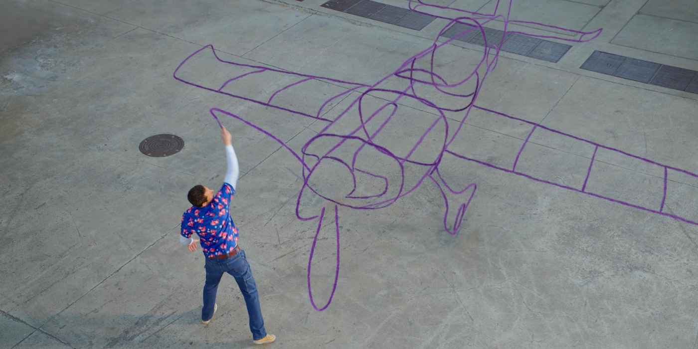 Zachary Levi as Harold drawing a propeller plane with his crayon