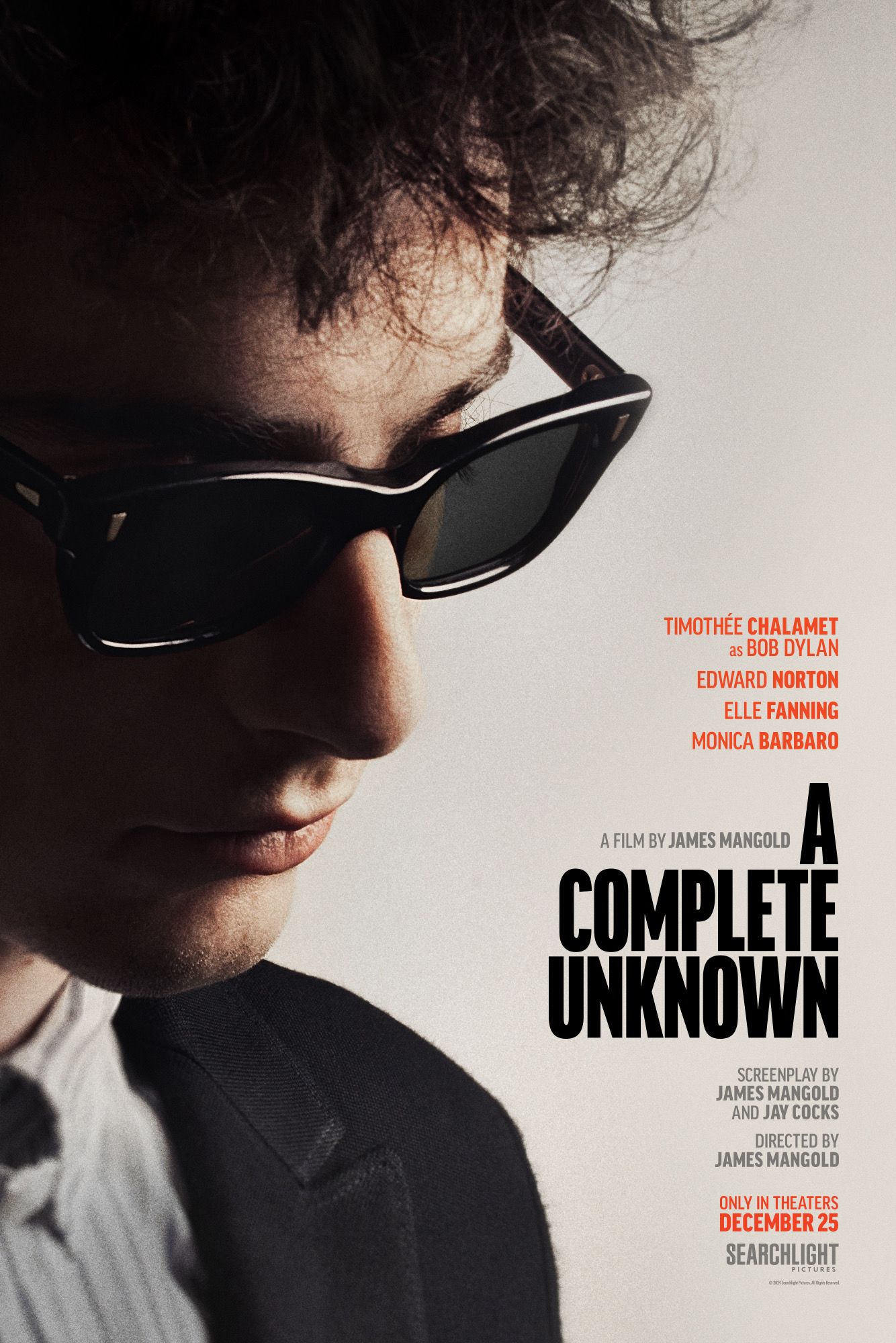 Timothée Chalamet as Bob Dylan on A Complete Unknown poster