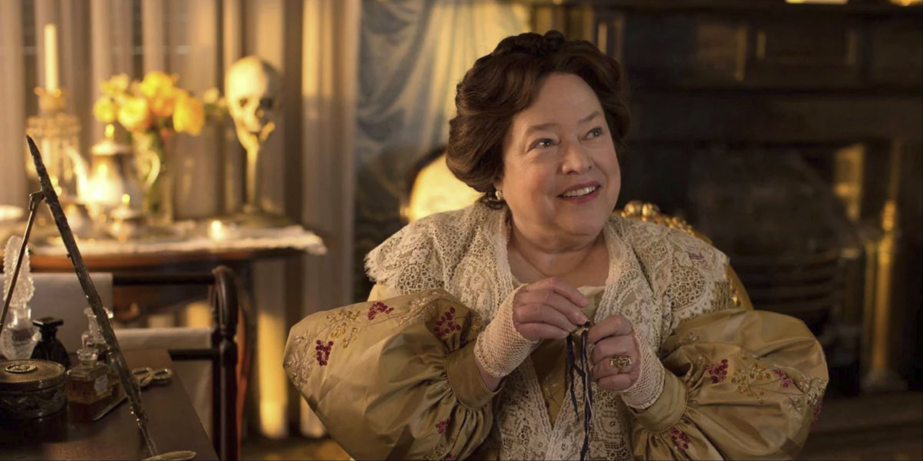 Madame Delphie LaLaurie (Kathy Bates) looking pleased in AHS: Coven