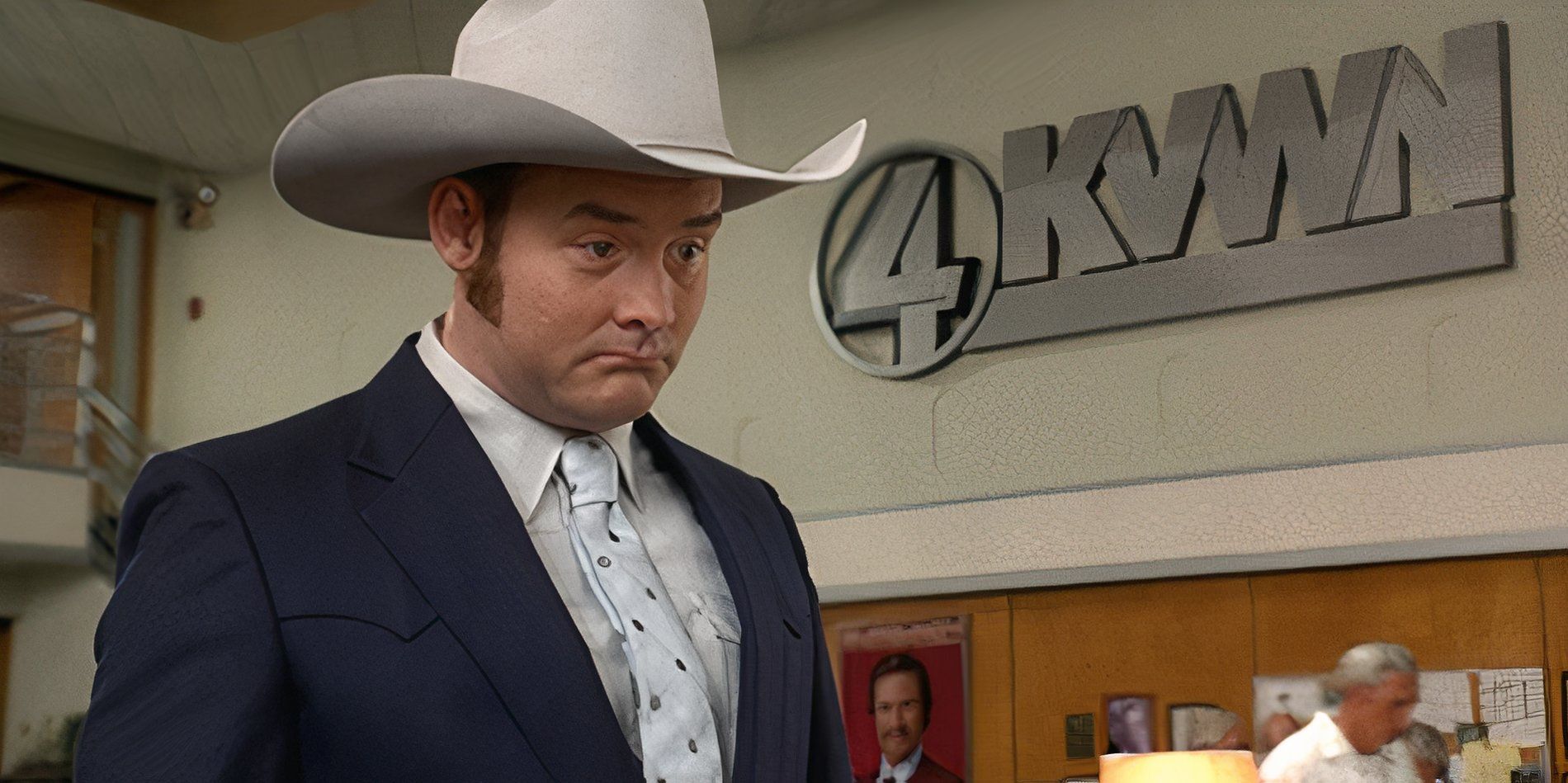 David Koechner as Champ Kind asking out Veronica Corningstone at the Channel 4 news station offices in 'Anchorman' 