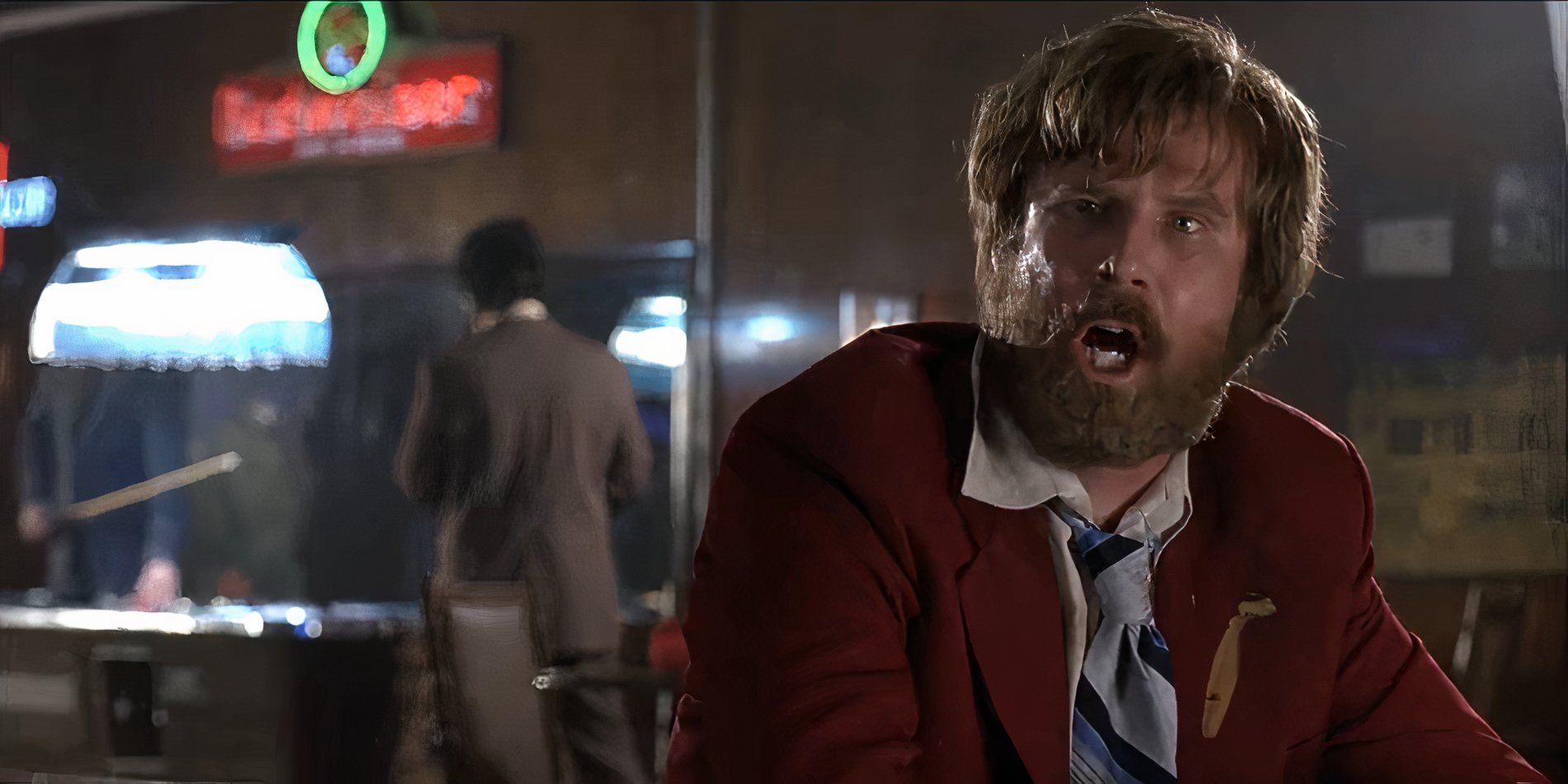Will Ferrell as an angry, bearded Ron Burgundy yelling about expressing his anguish through the majesty of song while sitting at a bar in 'Anchorman' 