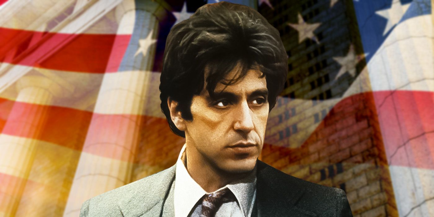 Al Pacino as Arthur Kirkland in 'And Justice For All' against the American flag as background