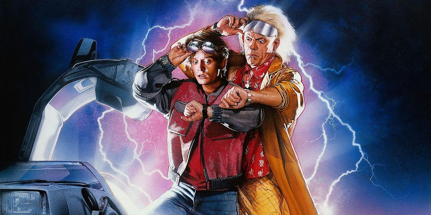 Doc and Marty, played by Christopher Lloyd and Michael J. Fox on the cover of Back to the Future 2