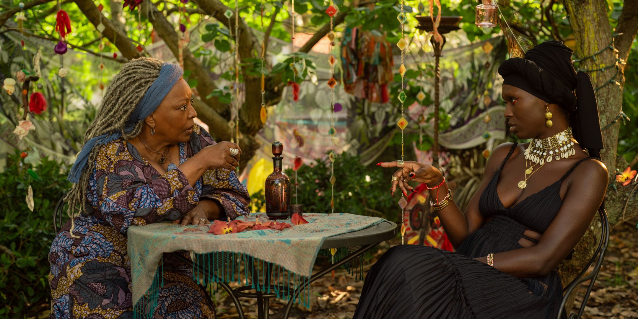 Jodie Turner-Smith as the Dragon Queen and L. Scott Caldwell as Ya-ya in Bad Monkey.