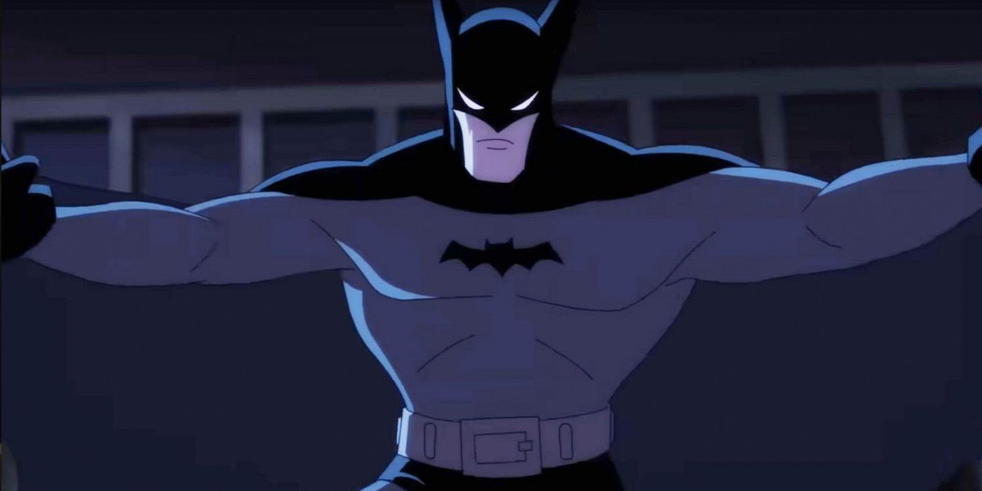 Batman (Hamish Linklater) descends with his cape wide open in 'Batman: Caped Crusader.'