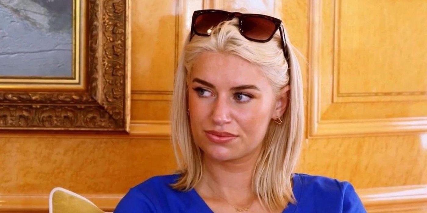 Camille Lamb wears sunglasses on her head and looks annoyed as she gets fired on 'Below Deck.'