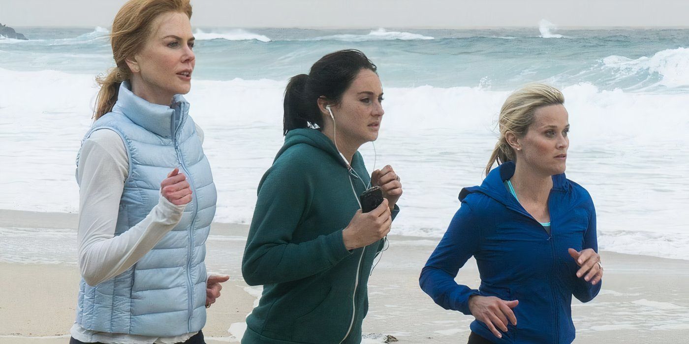 Nicole Kidman, Shailene Woodley, and Reese Witherspoon are bundled up and running on the beach