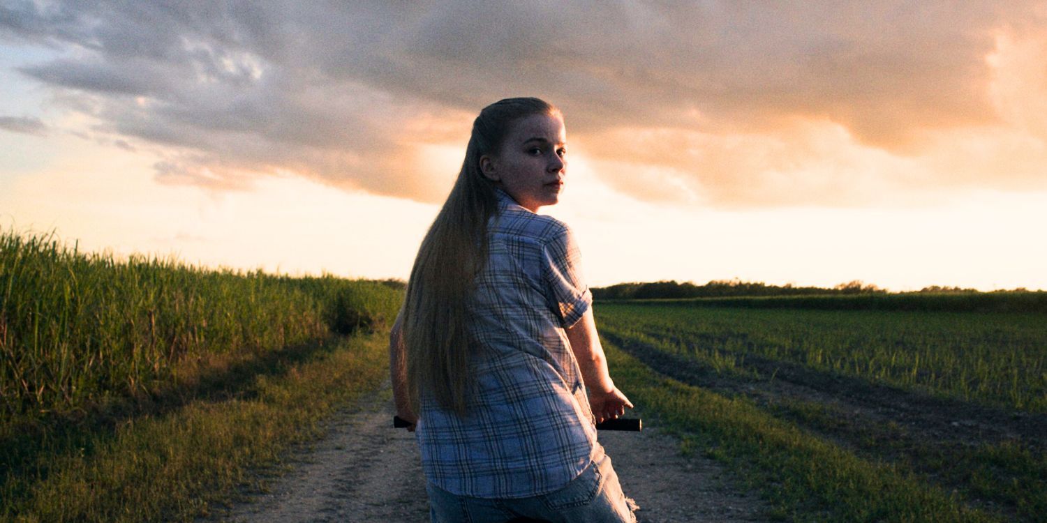 Laney Steibing as Jessica Roach riding bike in Black Bird.