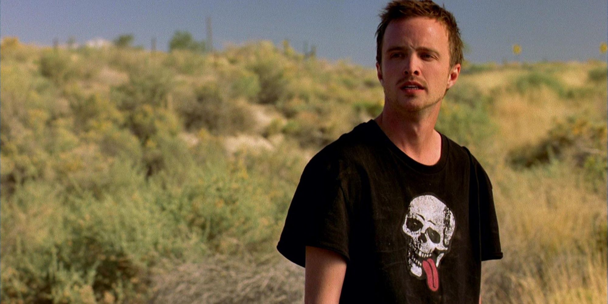 Jesse Pinkman (Aaron Paul) wears a skull T-shirt in Breaking Bad